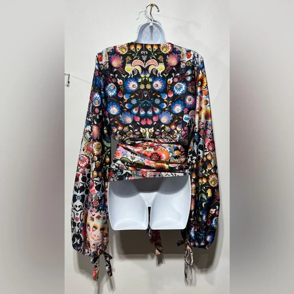 Jovani Beautiful Wrap Around Blouse With Bishop Sleeve Size 6 New With Tags - Picture 7 of 15